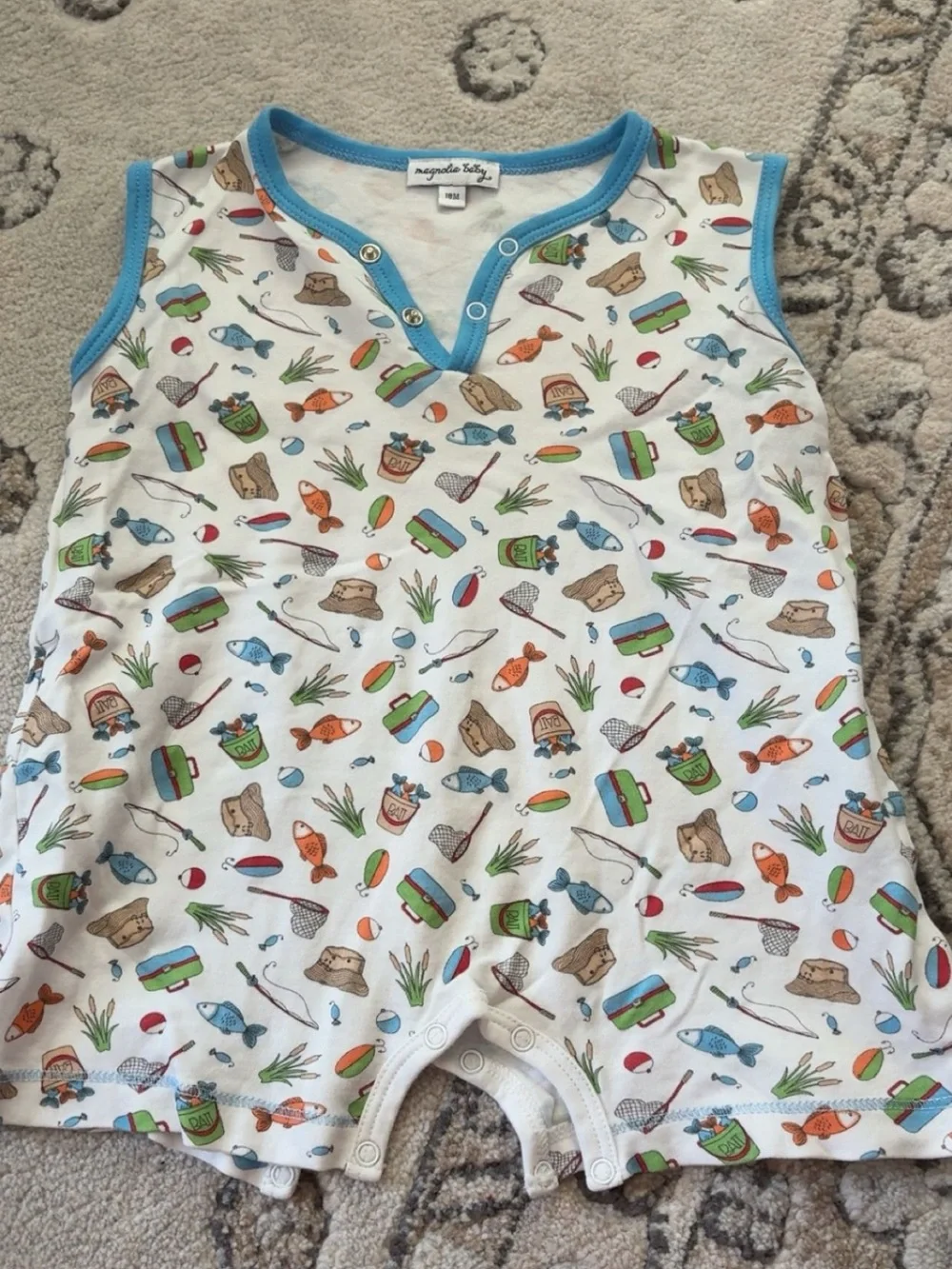 magnolia baby Blue-Trim Fishing Print Sleeveless One-Piece